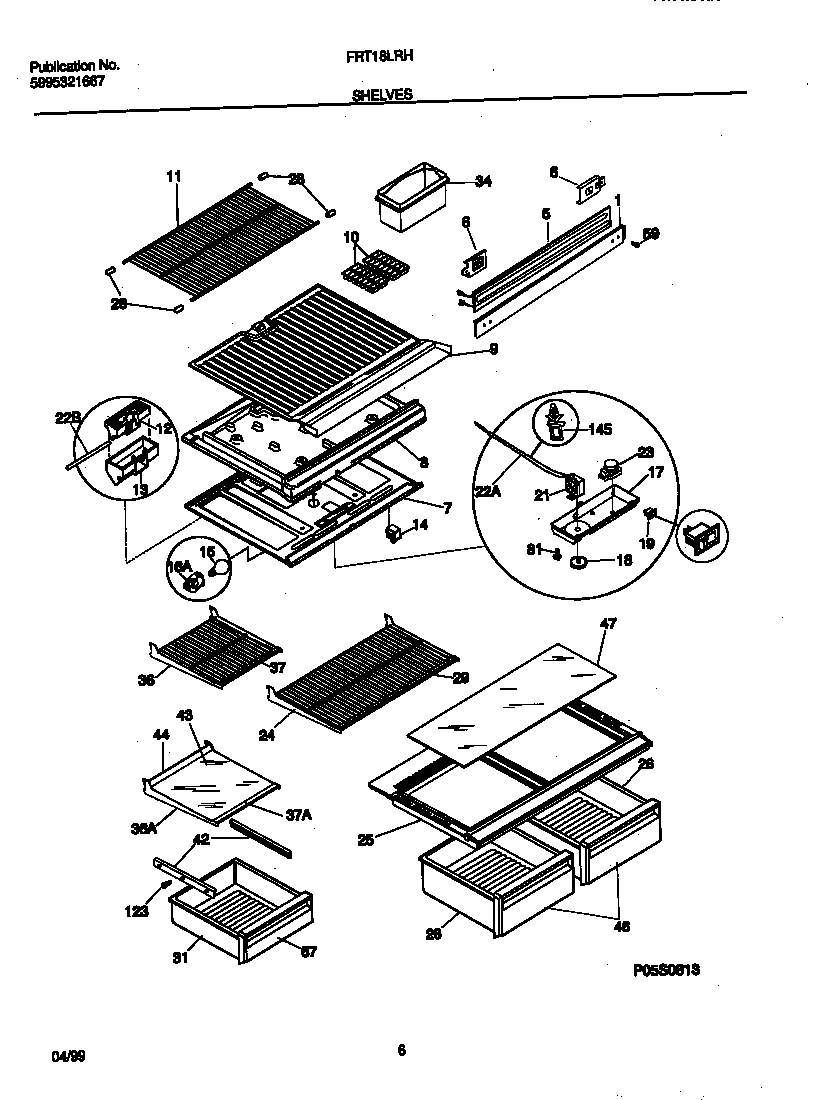 Frigidaire FRT18LRHW0 shelves diagram