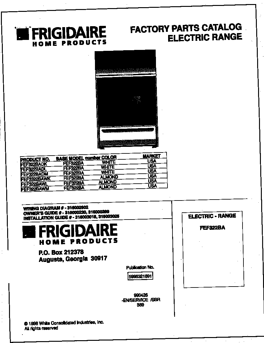 Frigidaire FEF322BAWK cover diagram