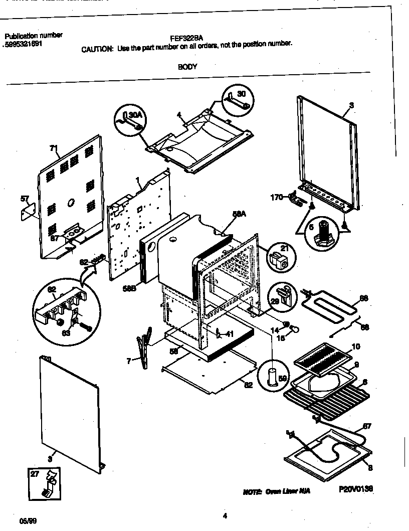Frigidaire FEF322BAWK body diagram
