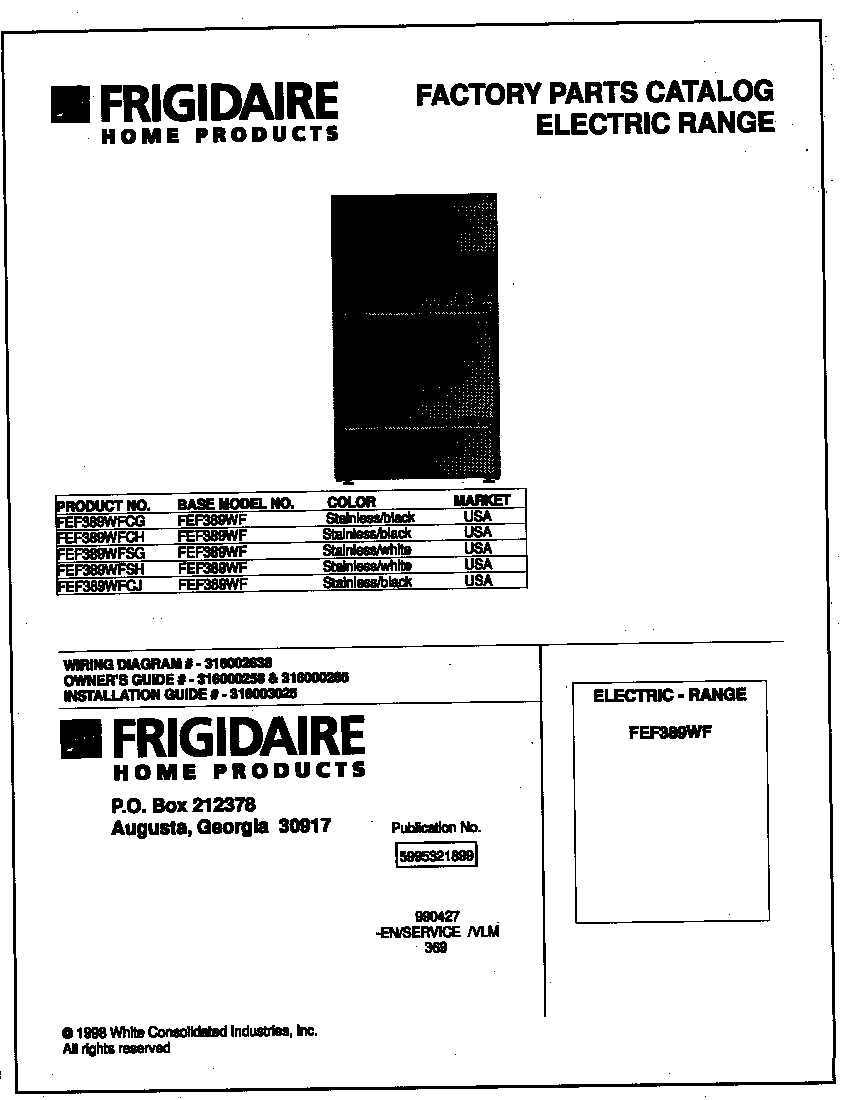 Frigidaire FEF389WFCJ cover diagram