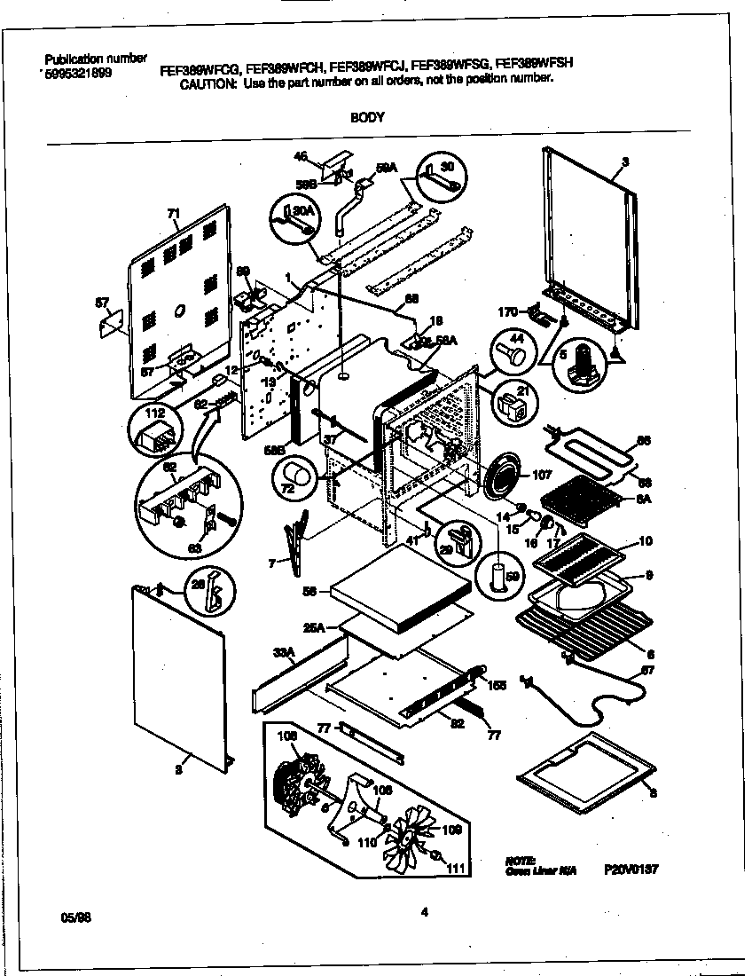 Frigidaire FEF389WFCJ body diagram