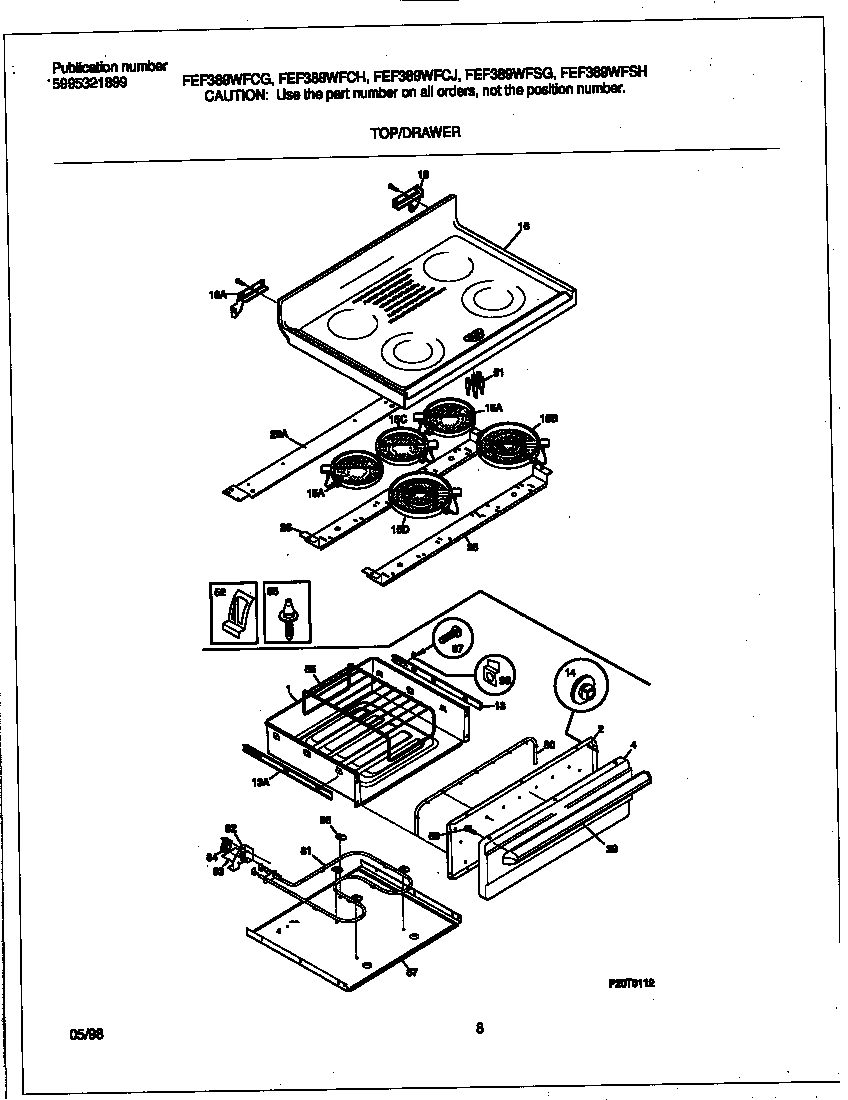 Frigidaire FEF389WFCJ top/drawer diagram