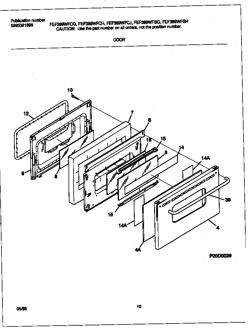 Frigidaire FEF389WFCJ door diagram