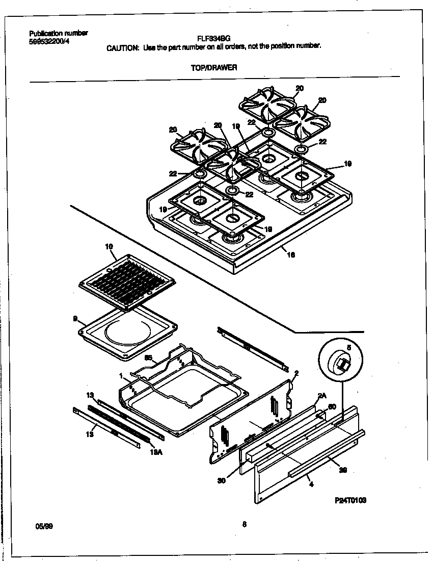 Frigidaire FLF334BGDD top/drawer diagram