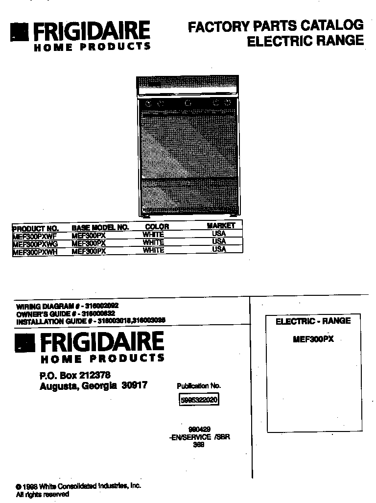 Frigidaire MEF300PXWG cover diagram
