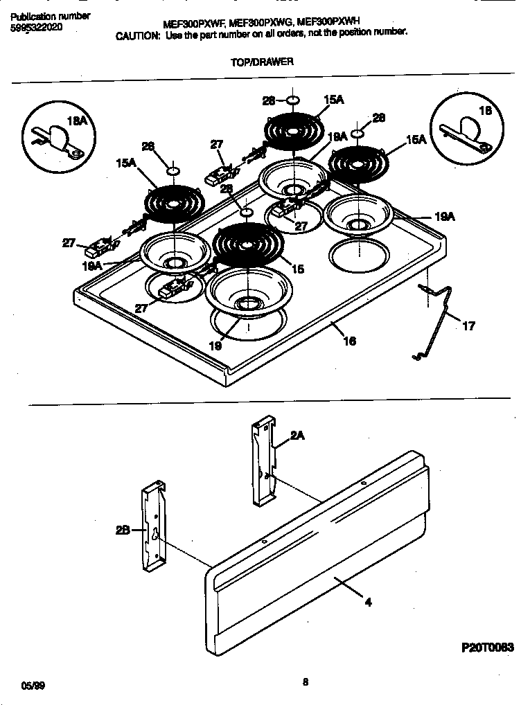 Frigidaire MEF300PXWG top/drawer diagram