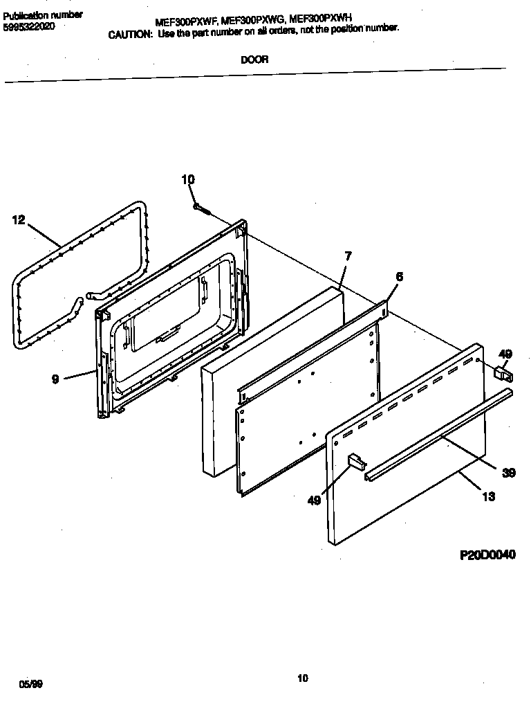 Frigidaire MEF300PXWG door diagram