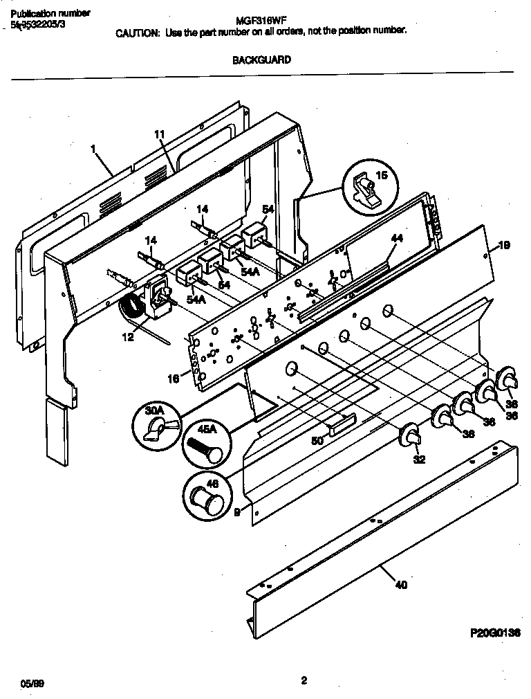 Frigidaire MEF316WFSF backguard diagram
