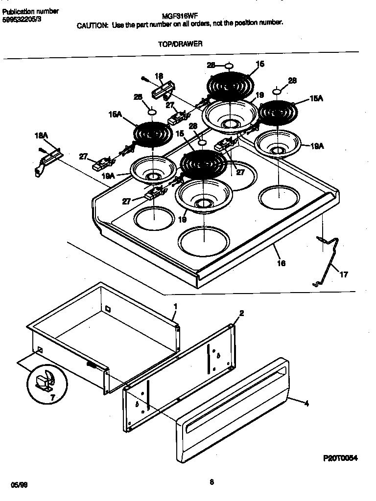 Frigidaire MEF316WFSF top/drawer diagram