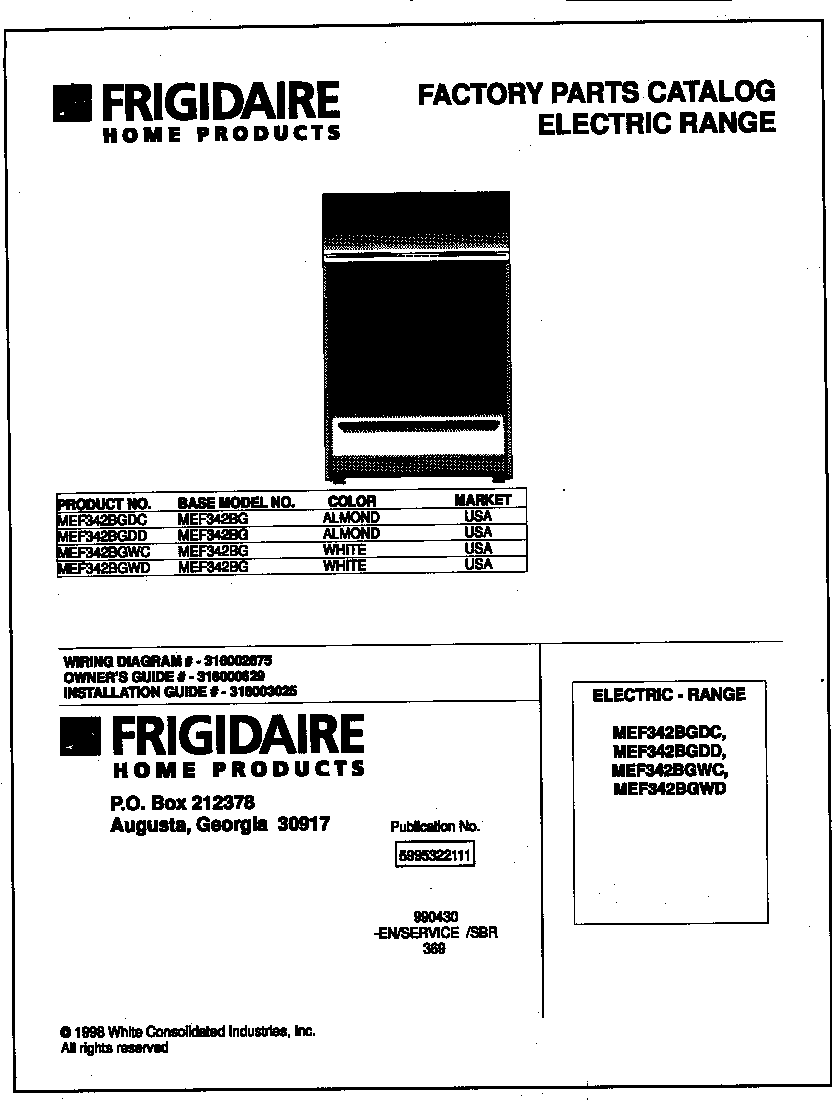 Frigidaire MEF342BGWD cover diagram