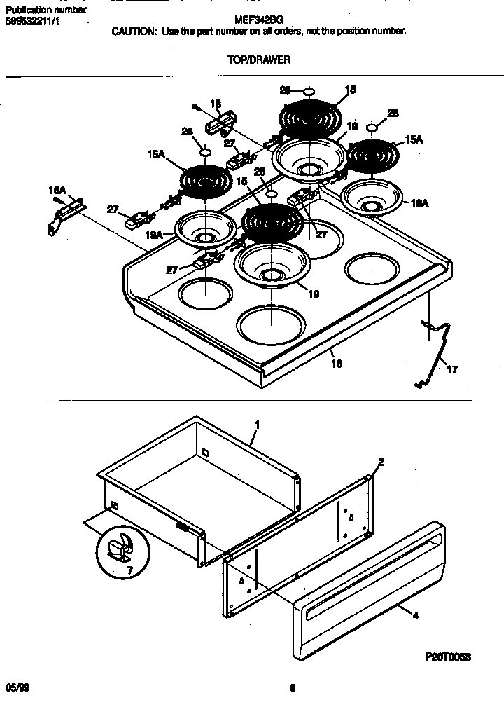 Frigidaire MEF342BGWD top/drawer diagram