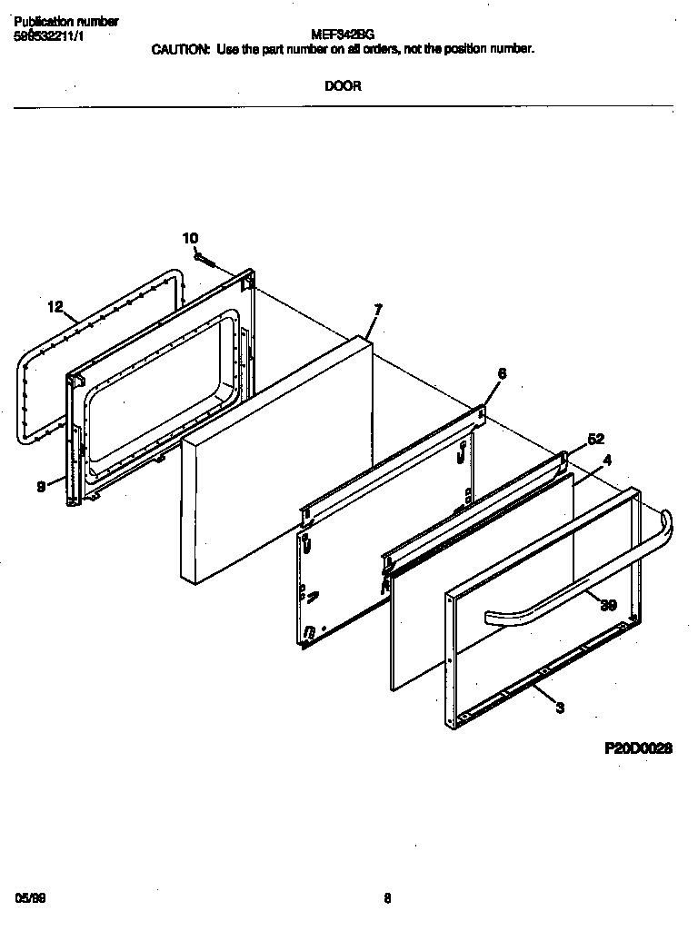 Frigidaire MEF342BGWD door diagram