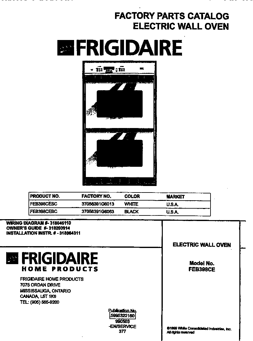 Frigidaire FEB398CEBC cover diagram