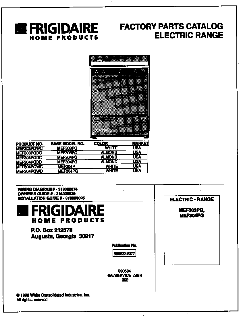 Universal/Multiflex (Frigidaire) MEF303PGWC cover diagram