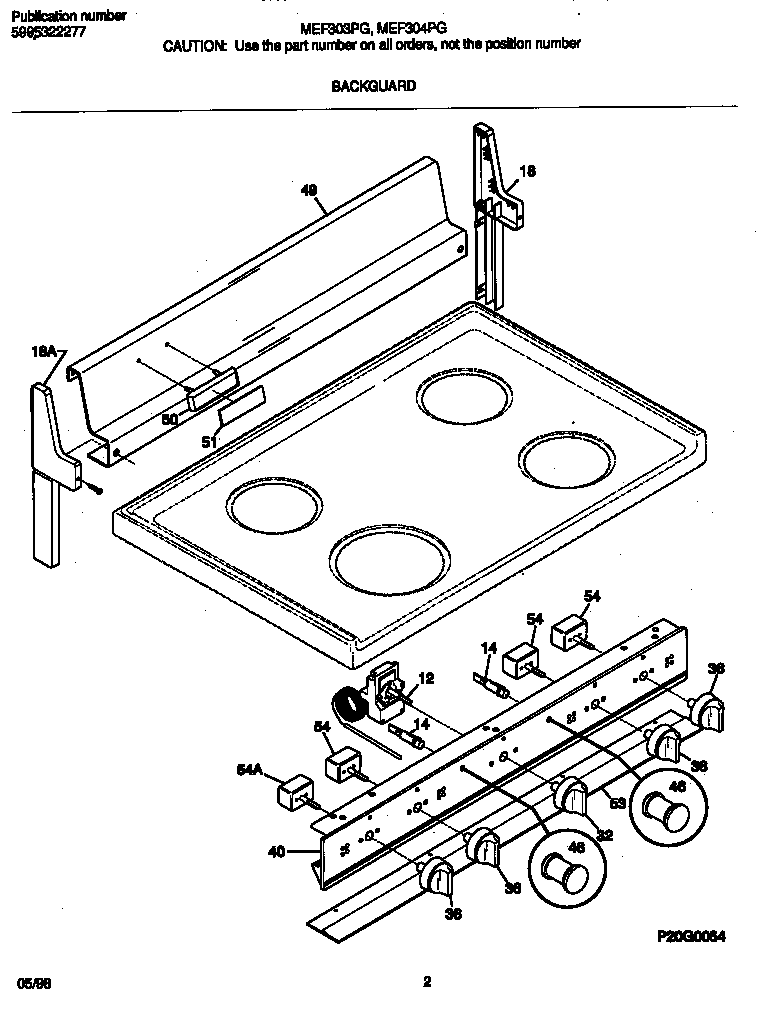 Universal/Multiflex (Frigidaire) MEF303PGWC backguard diagram