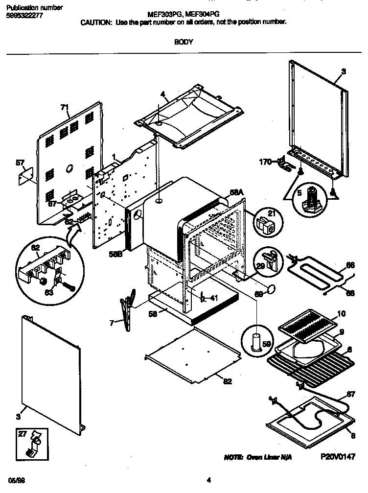 Universal/Multiflex (Frigidaire) MEF303PGWC body diagram