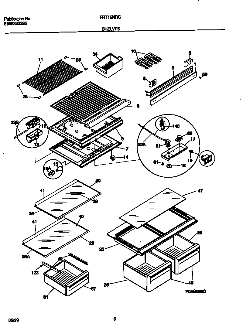 Frigidaire FRT16NRGW5 shelves diagram