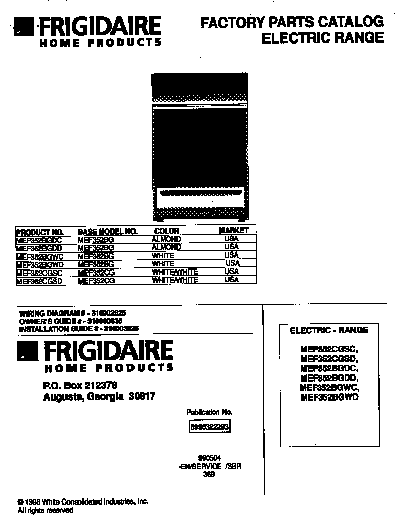 Frigidaire MEF352BGDD cover diagram