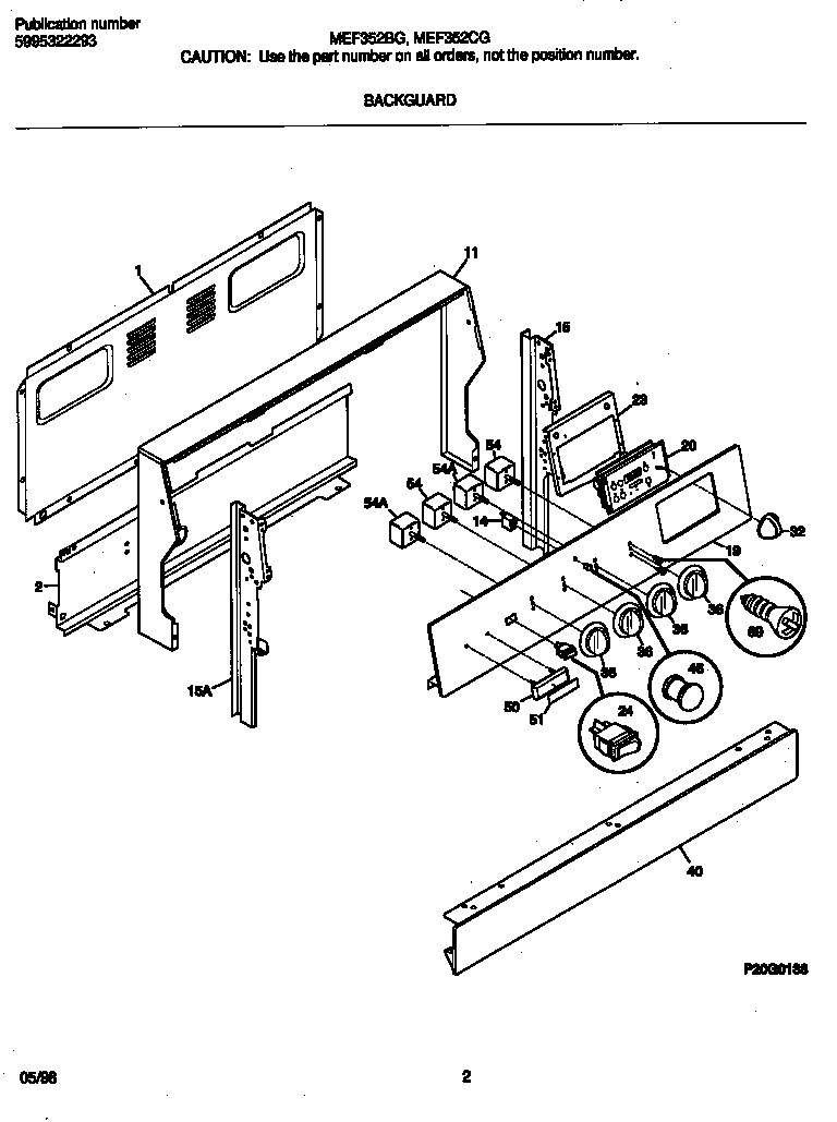Frigidaire MEF352BGDD backguard diagram