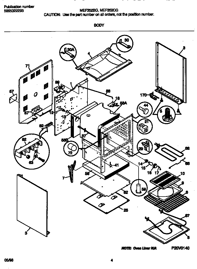 Frigidaire MEF352BGDD body diagram
