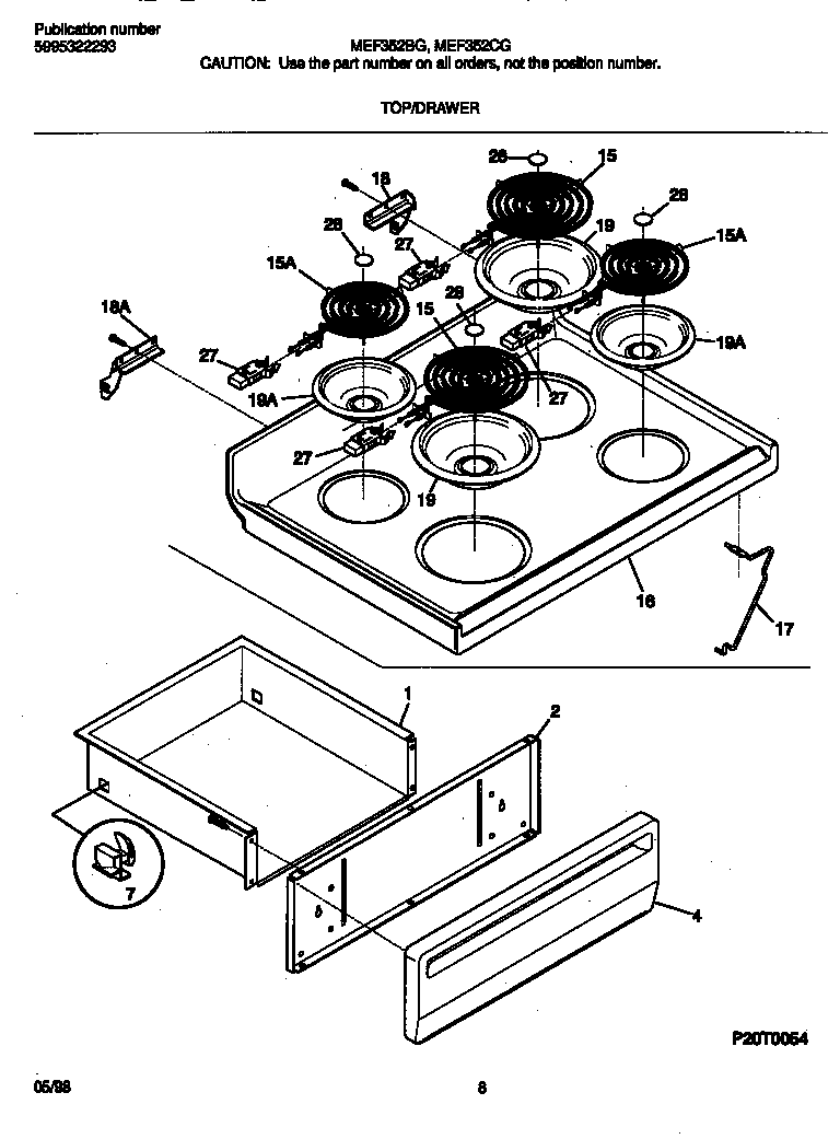 Frigidaire MEF352BGDD top/drawer diagram