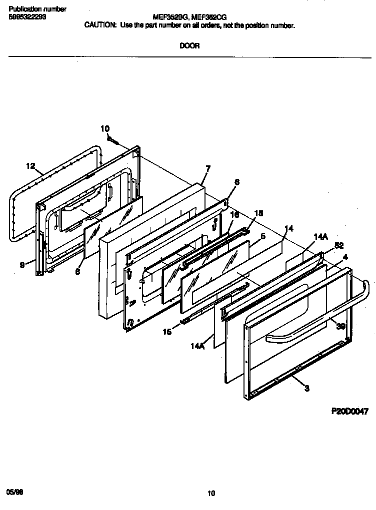 Frigidaire MEF352BGDD door diagram