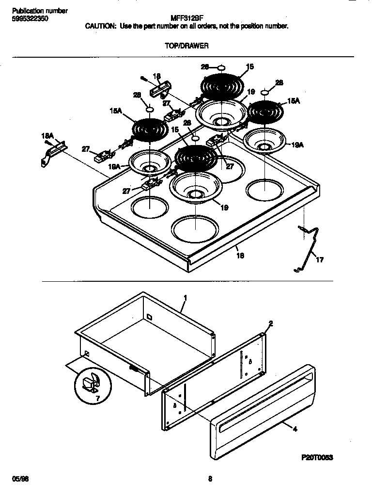 Frigidaire MFF312BFWC top/drawer diagram