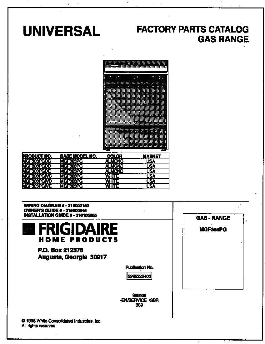 Frigidaire MGF303PGWE cover diagram