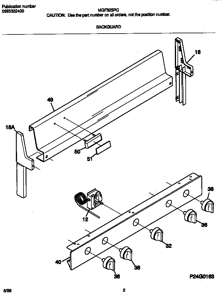 Frigidaire MGF303PGWE backguard diagram
