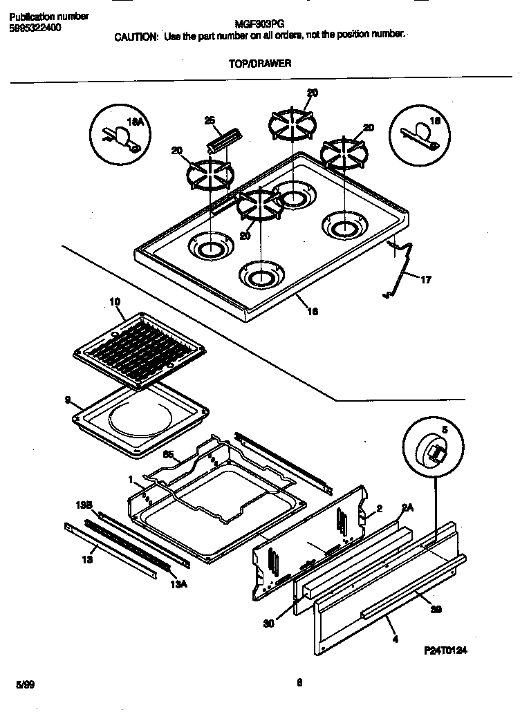 Frigidaire MGF303PGWE top/drawer diagram