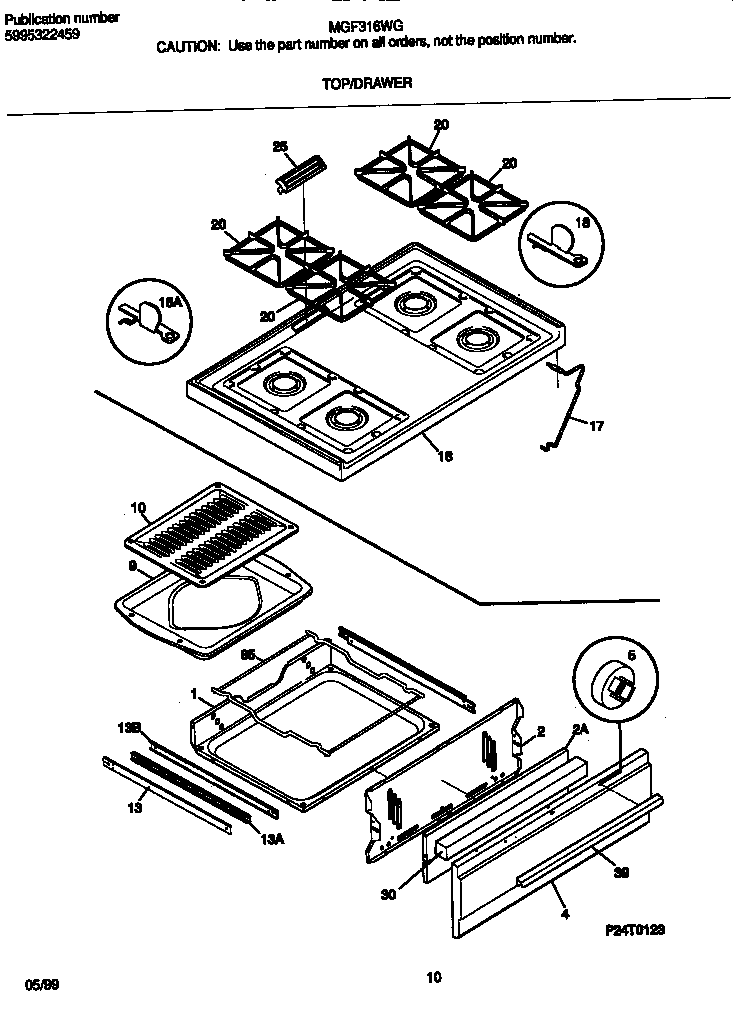 Frigidaire MGF316WGSD top/drawer diagram