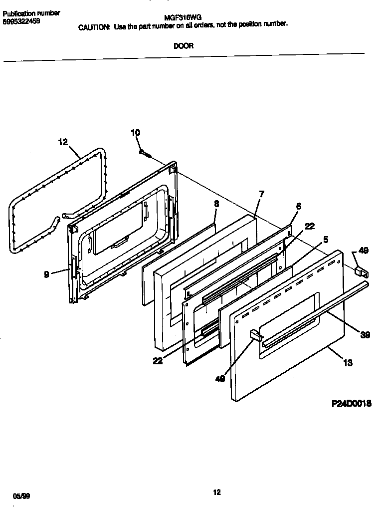 Frigidaire MGF316WGSD door diagram