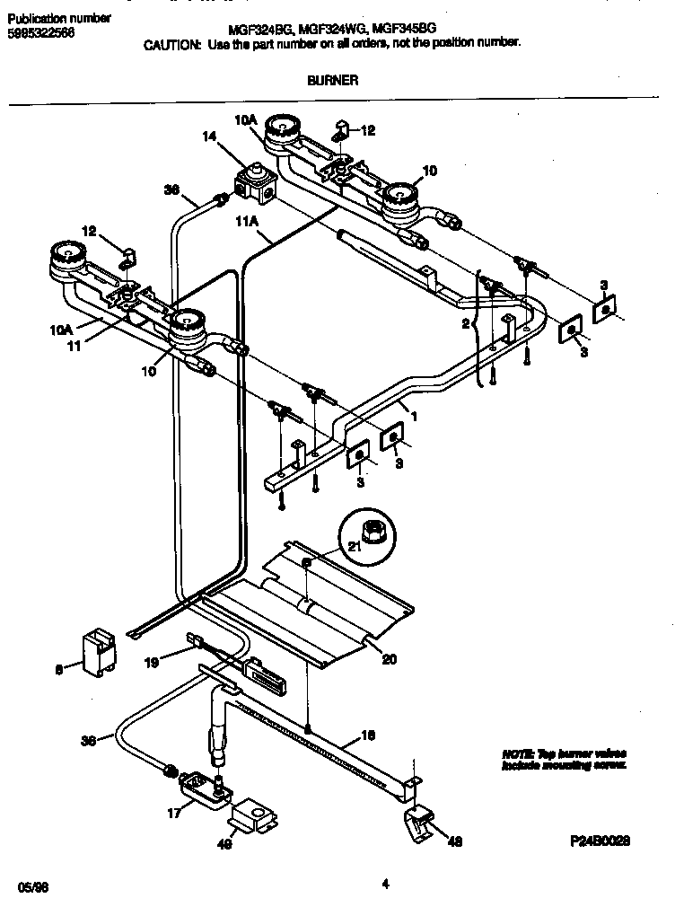 Frigidaire MGF345BGWD burner diagram