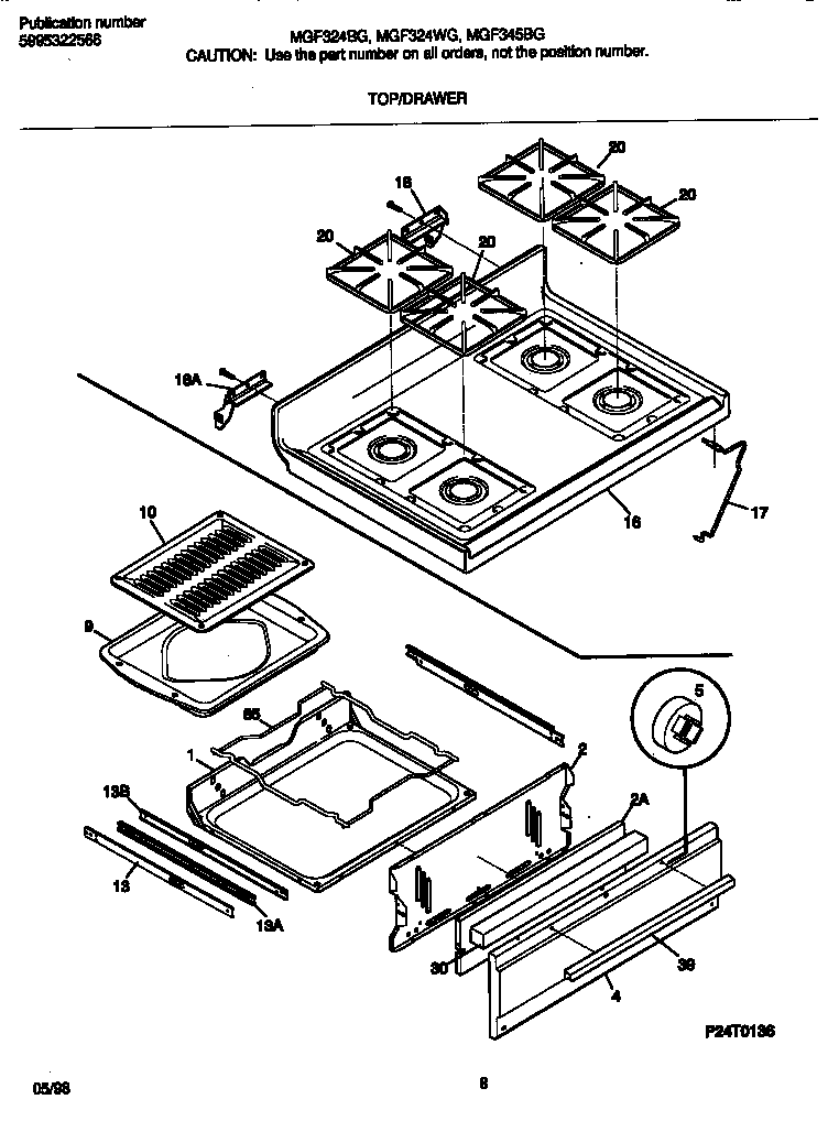 Frigidaire MGF345BGWD top/drawer diagram