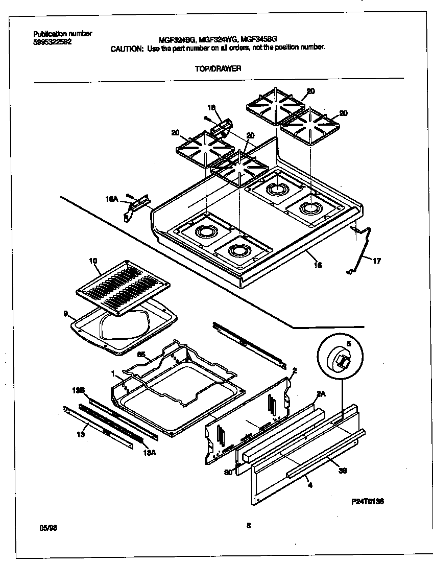 Frigidaire MGF324BGDF top/drawer diagram