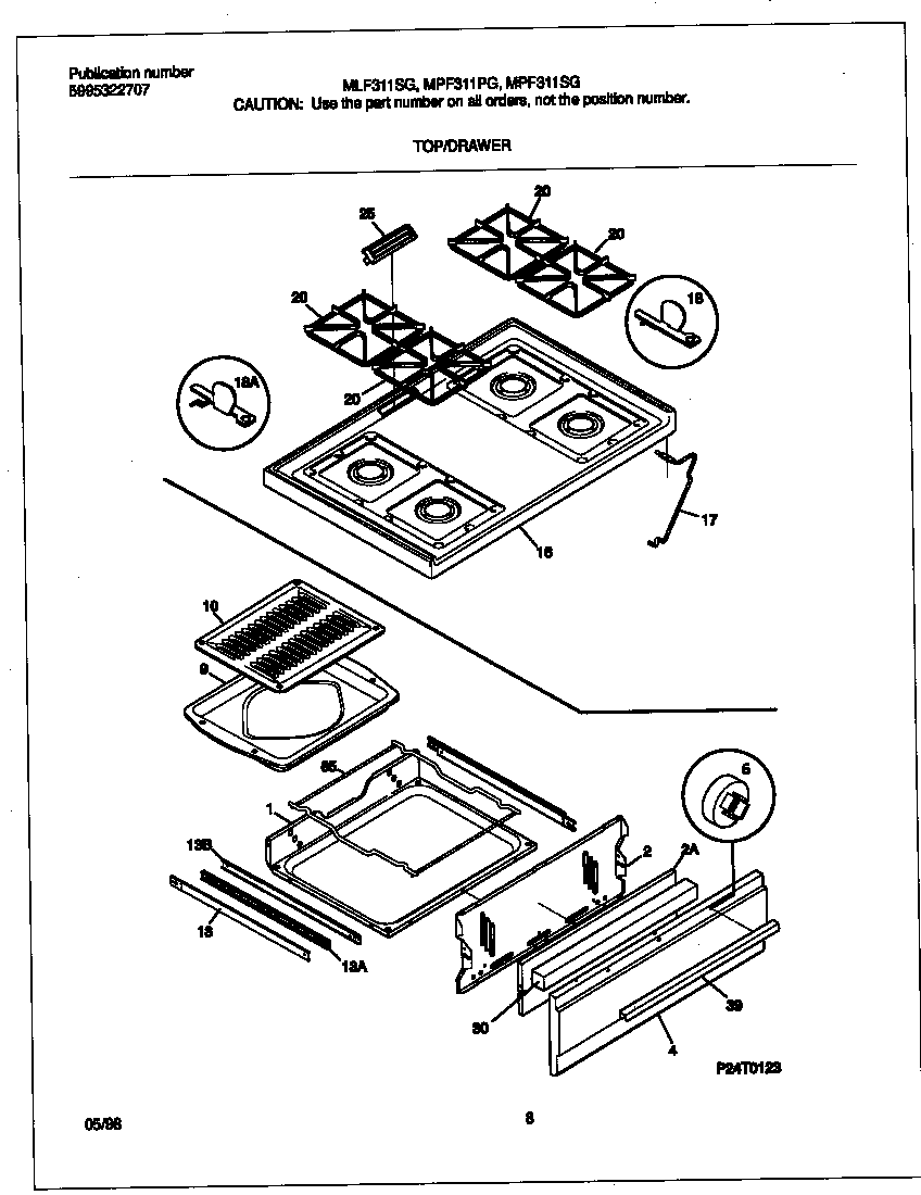 Frigidaire MLF311SGDD top/drawer diagram