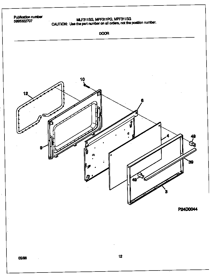 Frigidaire MLF311SGDD door diagram