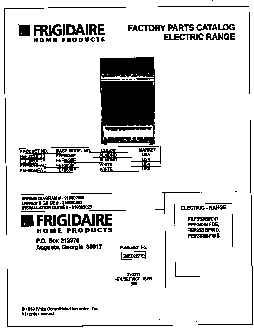 Frigidaire FEF353BFWD cover diagram