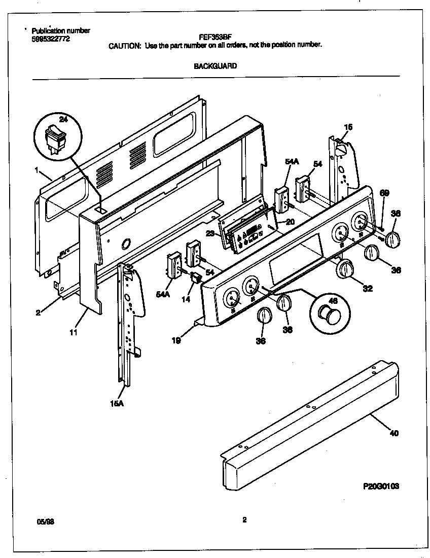Frigidaire FEF353BFWD backguard diagram