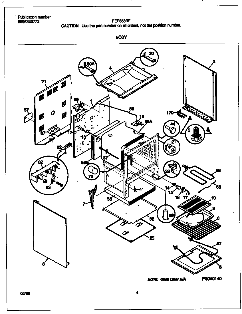 Frigidaire FEF353BFWD body diagram