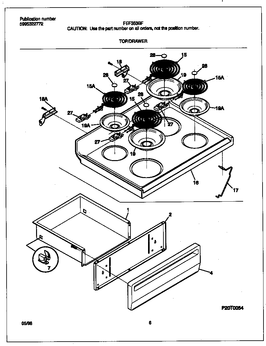 Frigidaire FEF353BFWD top/drawer diagram