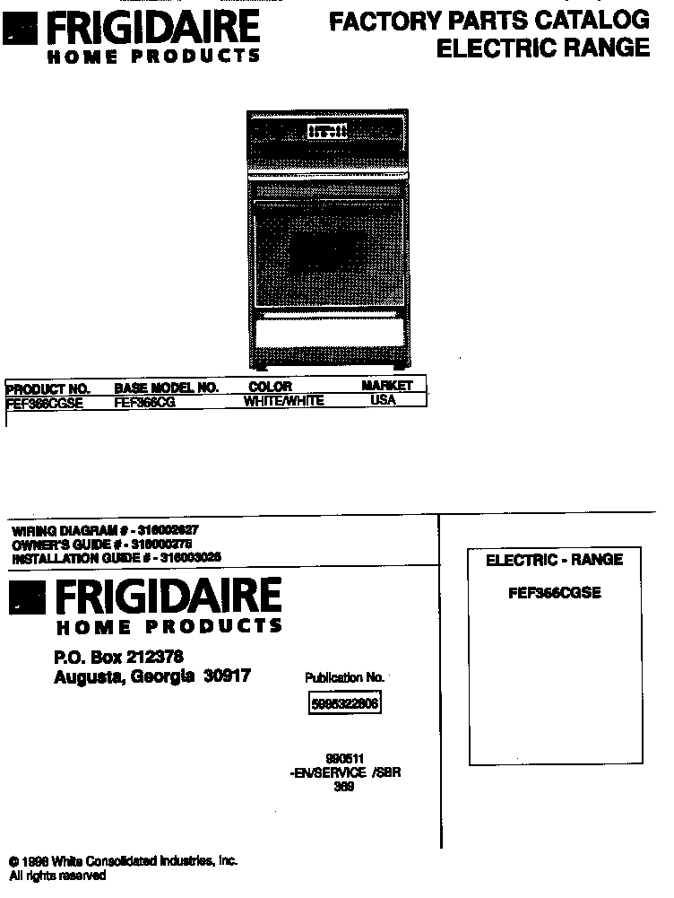 Frigidaire FEF366CGSE cover diagram
