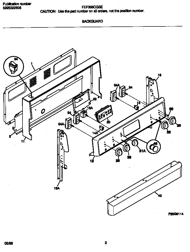 Frigidaire FEF366CGSE backguard diagram