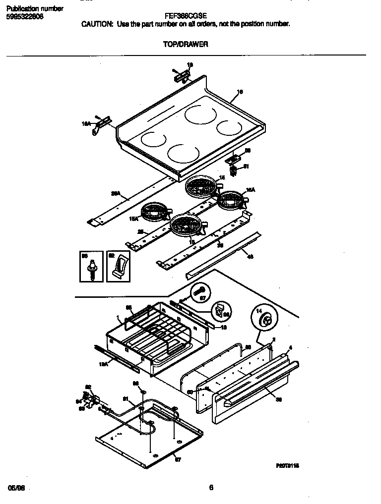 Frigidaire FEF366CGSE top/drawer diagram
