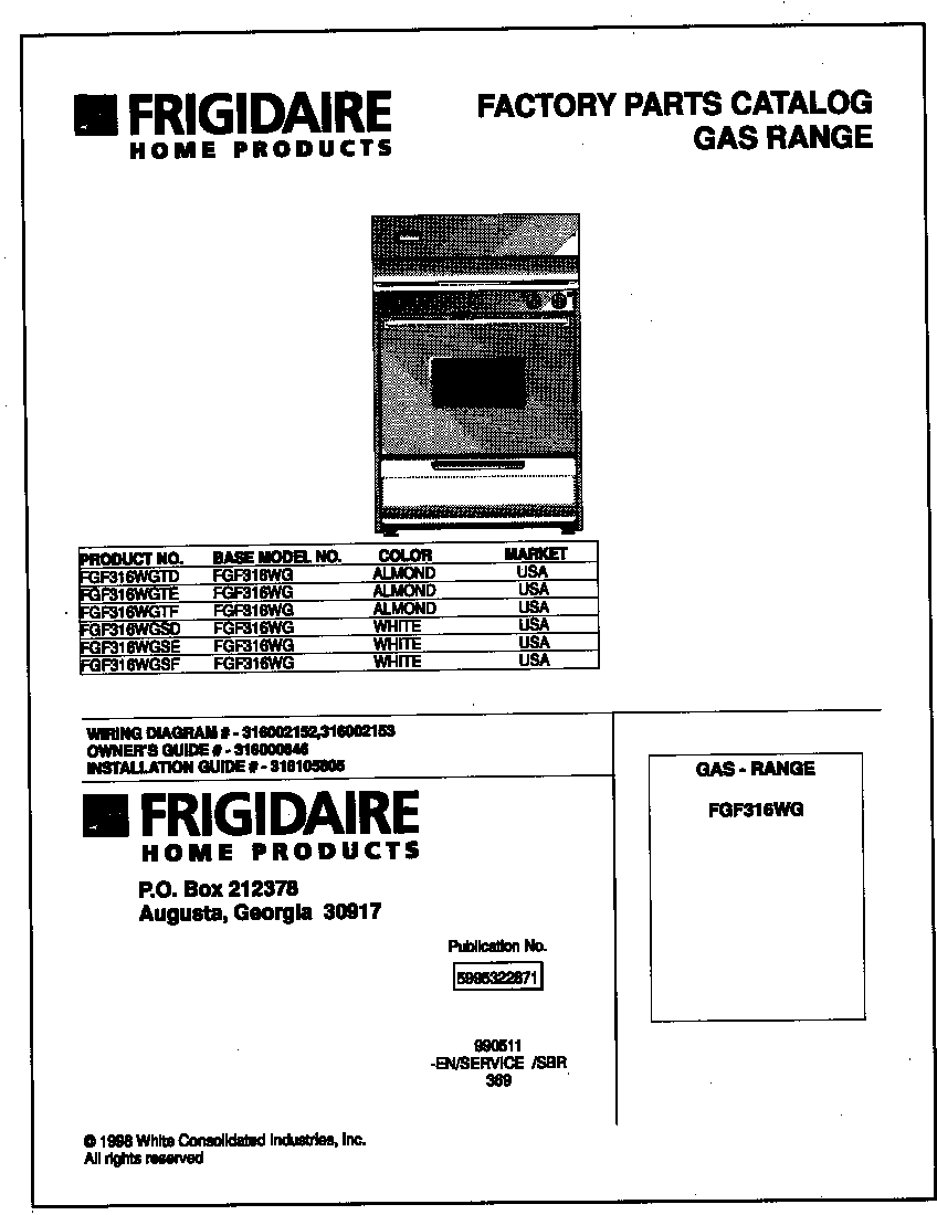 Frigidaire FGF316WGSF cover diagram