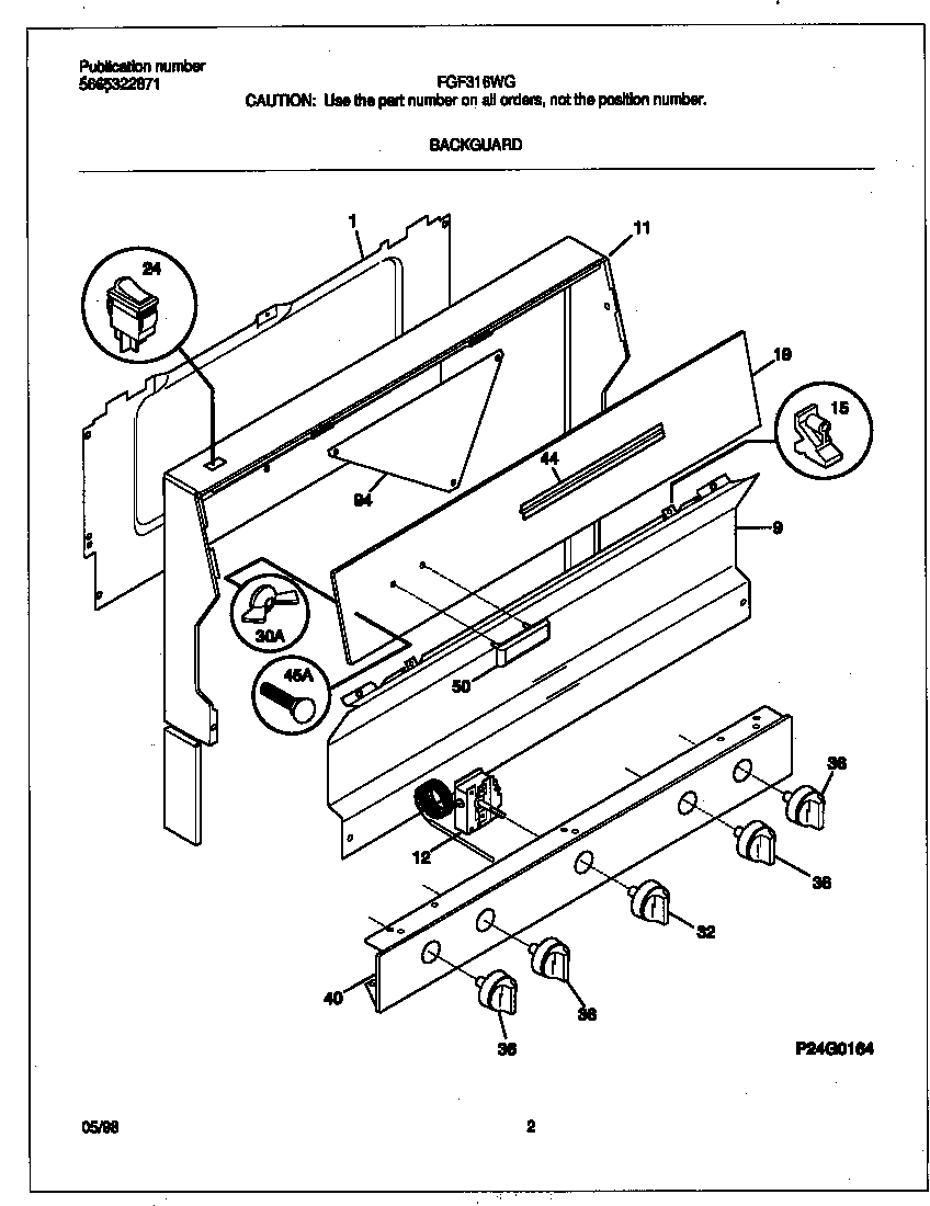 Frigidaire FGF316WGSF backguard diagram