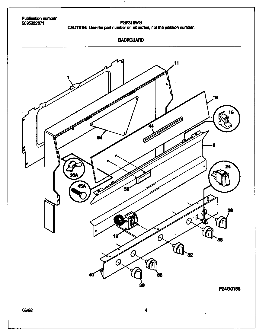 Frigidaire FGF316WGSF backguard diagram