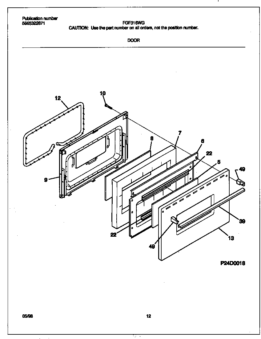 Frigidaire FGF316WGSF door diagram