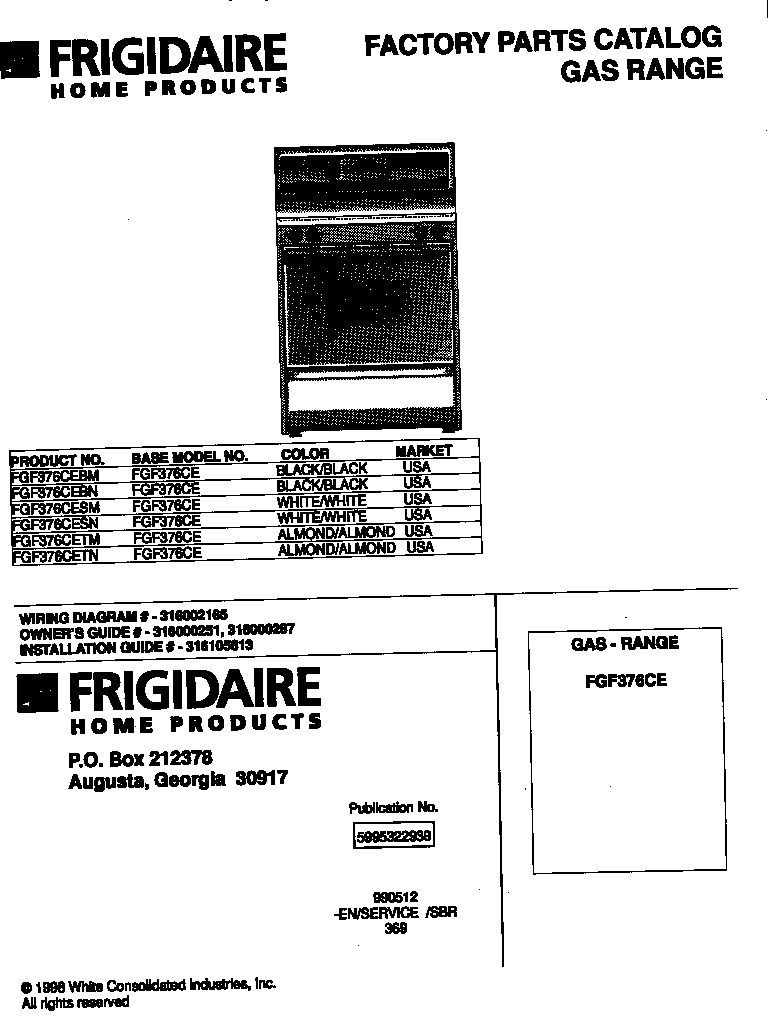 Frigidaire FGF376CETM cover diagram