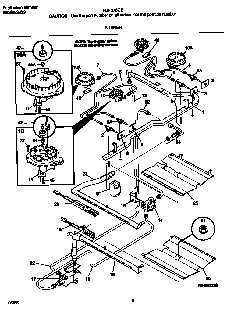 Frigidaire FGF376CETM burner diagram